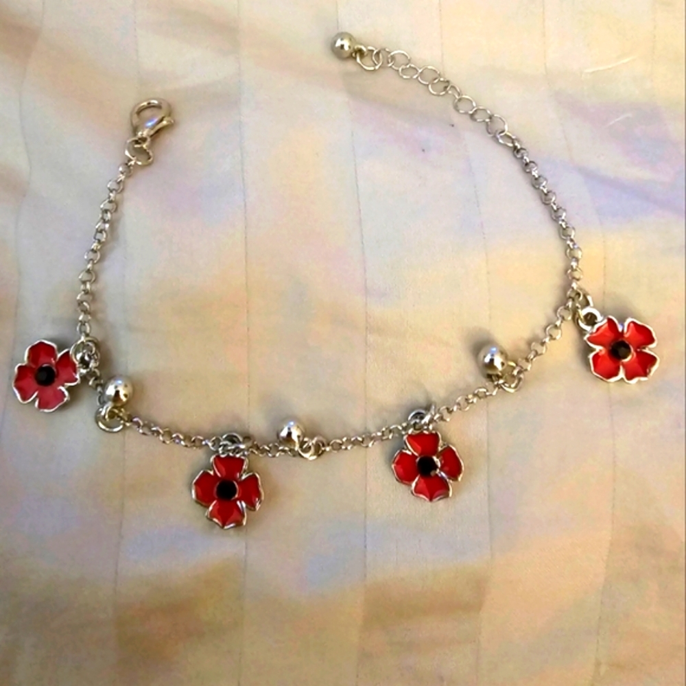7" Stainless Steel Enamel Poppy Bracelet, in custom box, NWT